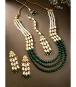 gold plated kundan pearl stone studded jewellery set