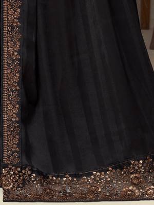 black embellished black embroidered poly georgette heavy work saree 4