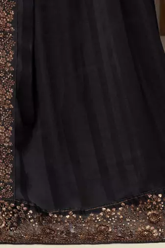 black embellished black embroidered poly georgette heavy work saree