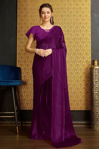 purple organza ready to wear saree