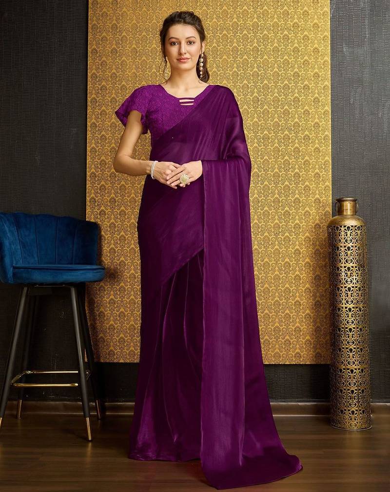 purple organza ready to wear saree