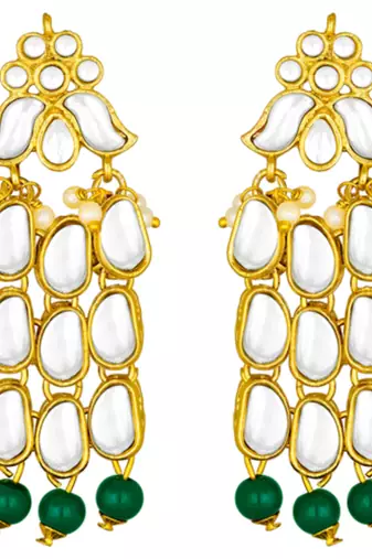 gold plated kundan pearl stone studded jewellery set