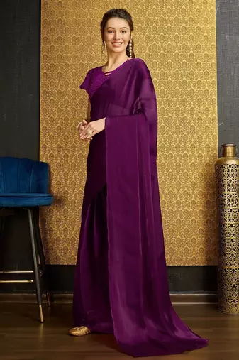purple organza ready to wear saree