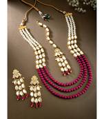 magenta gold-plated kundan studded jewellery set