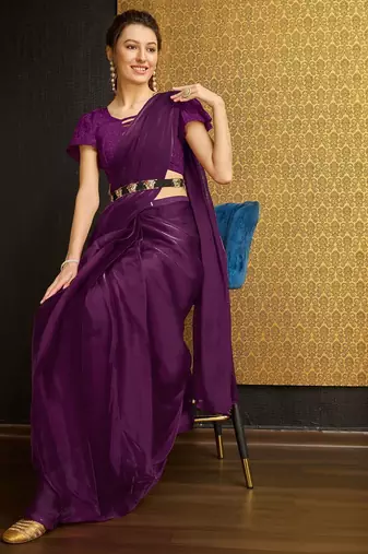purple organza ready to wear saree