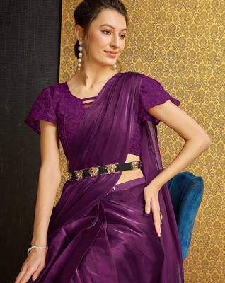 purple organza ready to wear saree 5