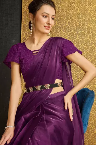 purple organza ready to wear saree