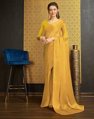 yellow organza ready to wear saree 1