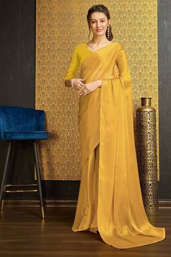 yellow organza ready to wear saree