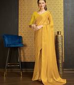 yellow organza ready to wear saree