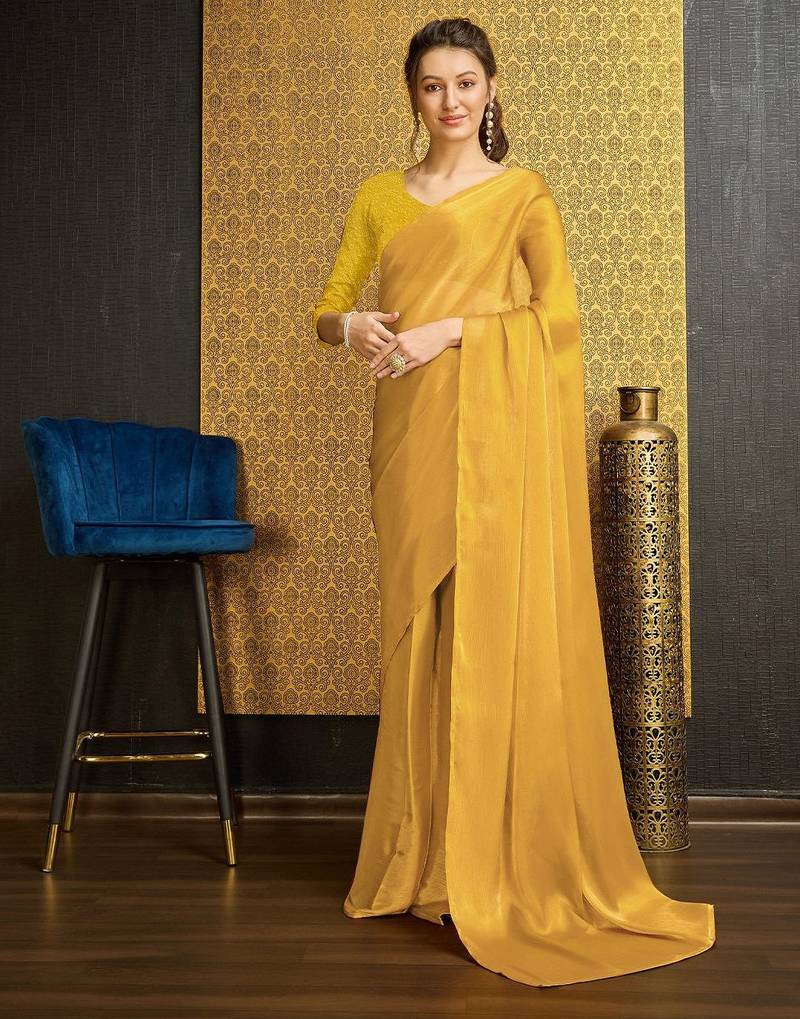 yellow organza ready to wear saree