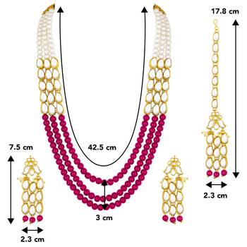 magenta gold-plated kundan studded jewellery set 3