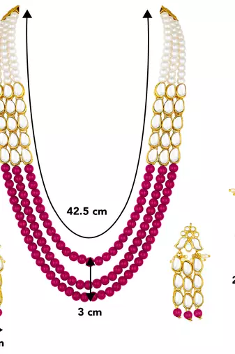 magenta gold-plated kundan studded jewellery set