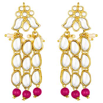 magenta gold-plated kundan studded jewellery set 4