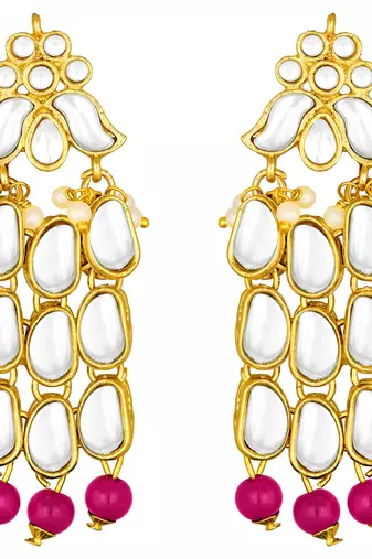 magenta gold-plated kundan studded jewellery set
