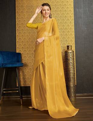 yellow organza ready to wear saree 4