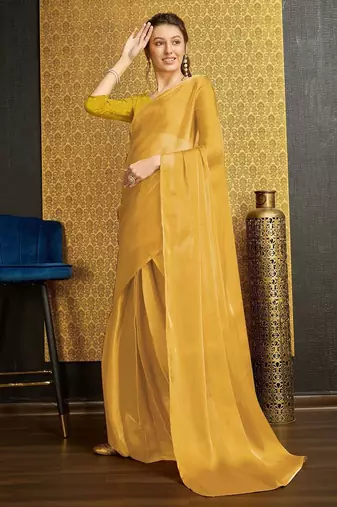 yellow organza ready to wear saree
