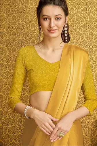 yellow organza ready to wear saree