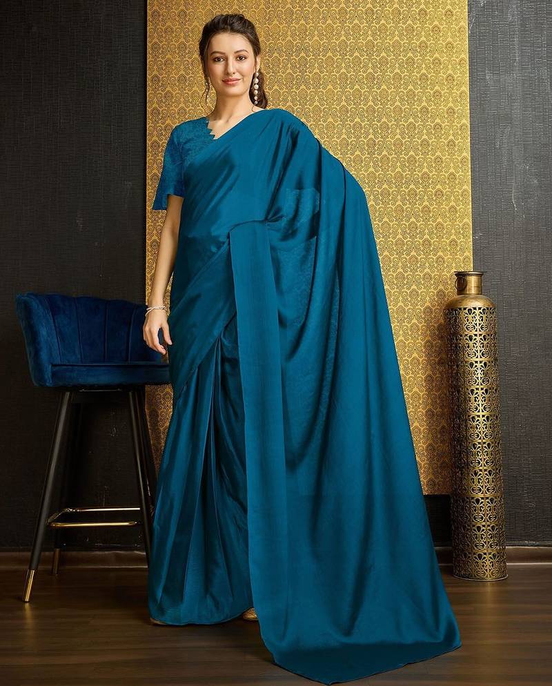 teal organza ready to wear saree