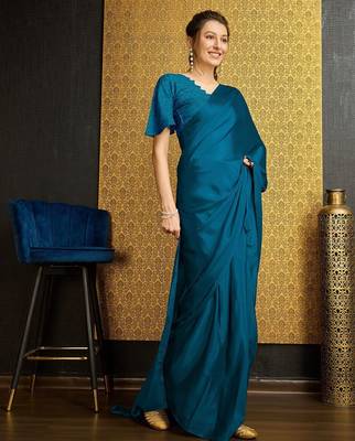 teal organza ready to wear saree 2