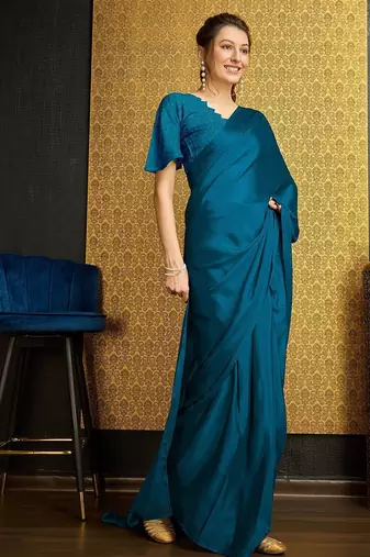 teal organza ready to wear saree