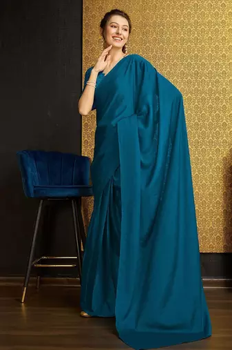 teal organza ready to wear saree