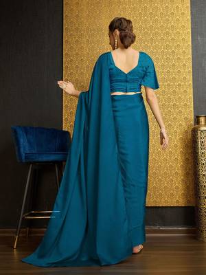 teal organza ready to wear saree 4
