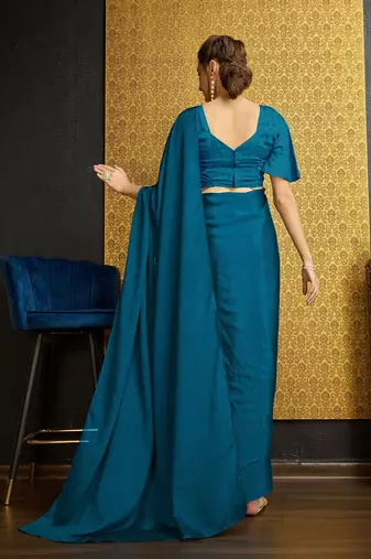 teal organza ready to wear saree