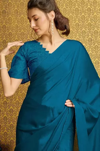 teal organza ready to wear saree