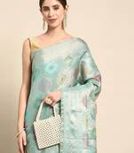 blue woven design zari organza handloom kanjeevaram saree