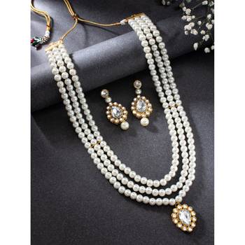 women white & gold-plated traditional pearl jewellery set 1