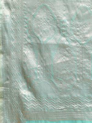 blue woven design zari organza handloom kanjeevaram saree 5