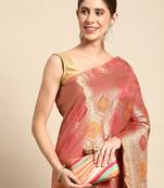 pink ethnic motifs zari organza kanjeevaram saree