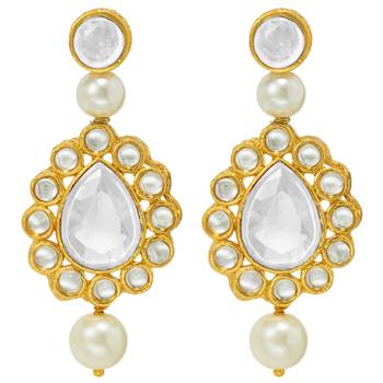 women white & gold-plated traditional pearl jewellery set 4