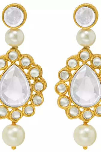 women white & gold-plated traditional pearl jewellery set