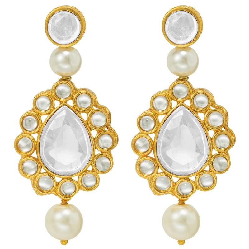 women white & gold-plated traditional pearl jewellery set