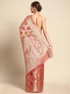pink ethnic motifs zari organza kanjeevaram saree 3