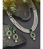 green & white gold-plated kundan long necklace earring jewellery set