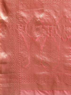 pink ethnic motifs zari organza kanjeevaram saree 5