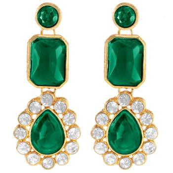 green & white gold-plated kundan long necklace earring jewellery set 3