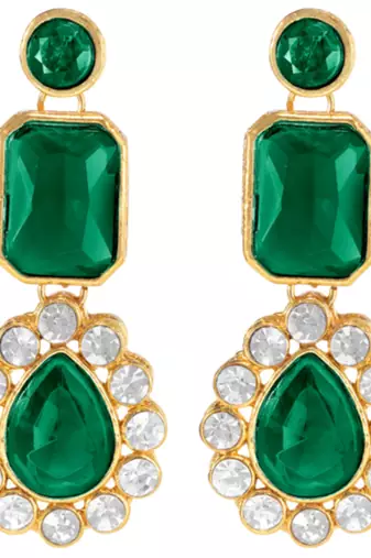 green & white gold-plated kundan long necklace earring jewellery set