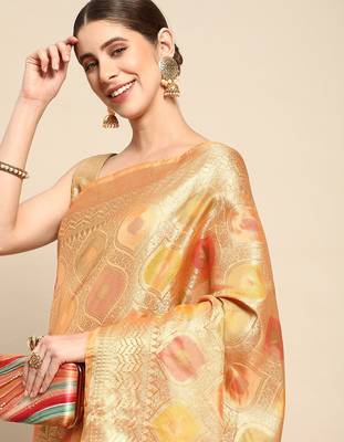 orange ethnic motifs zari organza kanjeevaram saree 1