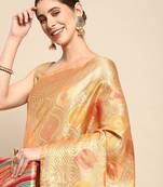 orange ethnic motifs zari organza kanjeevaram saree