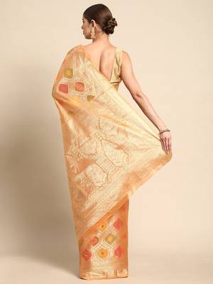 orange ethnic motifs zari organza kanjeevaram saree 3