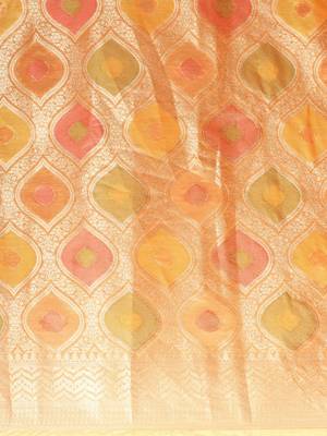 orange ethnic motifs zari organza kanjeevaram saree 4