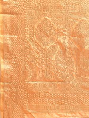 orange ethnic motifs zari organza kanjeevaram saree 5
