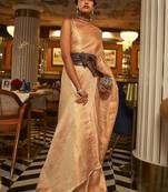 cream cream-coloured & gold-toned ethnic motifs zari banarasi saree