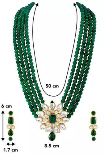 gold-plated green kundan pearl long necklace earring jewellery set