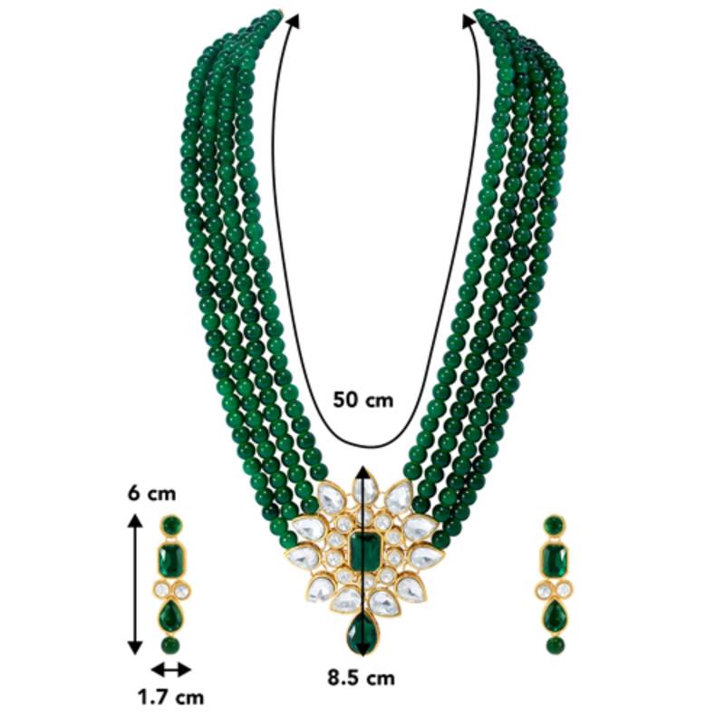 gold-plated green kundan pearl long necklace earring jewellery set