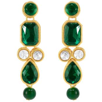 gold-plated green kundan pearl long necklace earring jewellery set 4